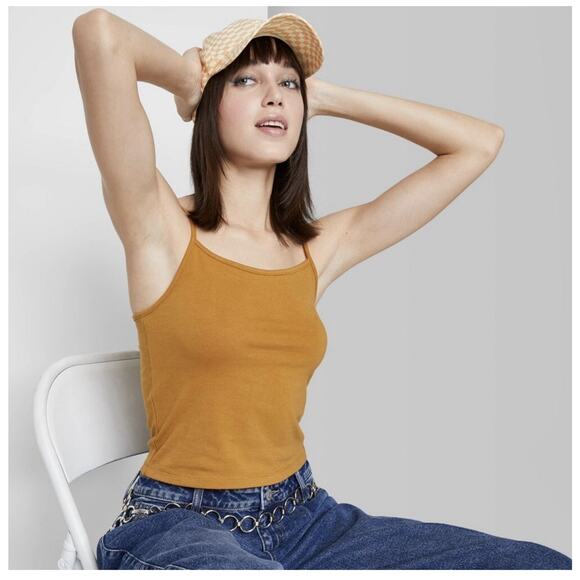 Wild Fable Crop Tank Top in Dark Gold Cami Tank 90s Crop Spaghetti Strap Size S - Picture 1 of 8